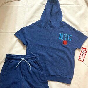 Marvel. Spider-Man blue boy set size 5, with hood. Made in China.